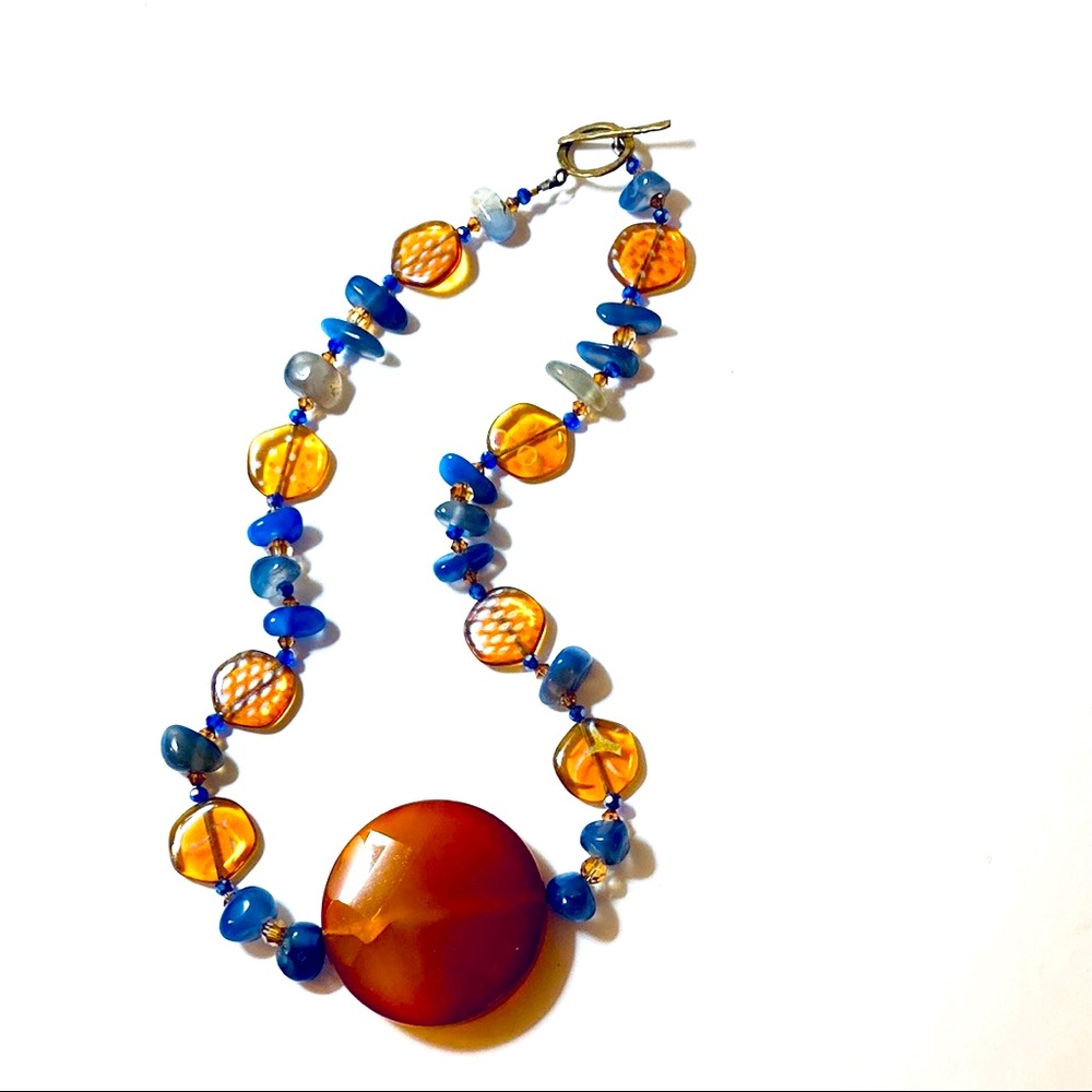 Handmade Periwinkle Tan “Sparkling Moon” Statement Necklace
